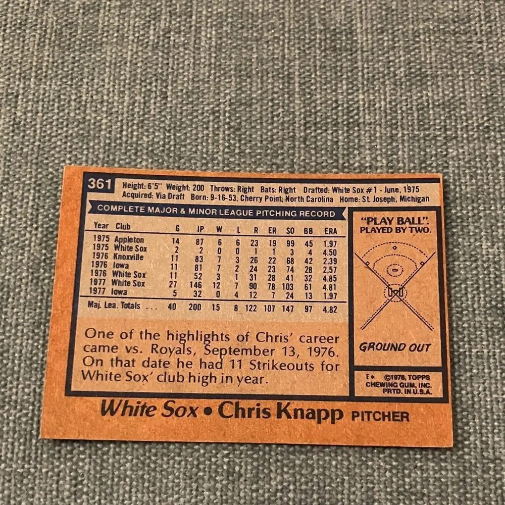 1978 Topps Chicago White Sox Baseball Card Trading Card